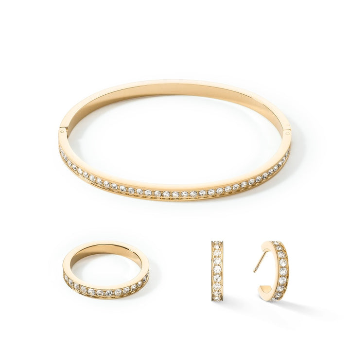 Coeur De Lion Stainless Steel Gold Hoop Earrings with Crystals