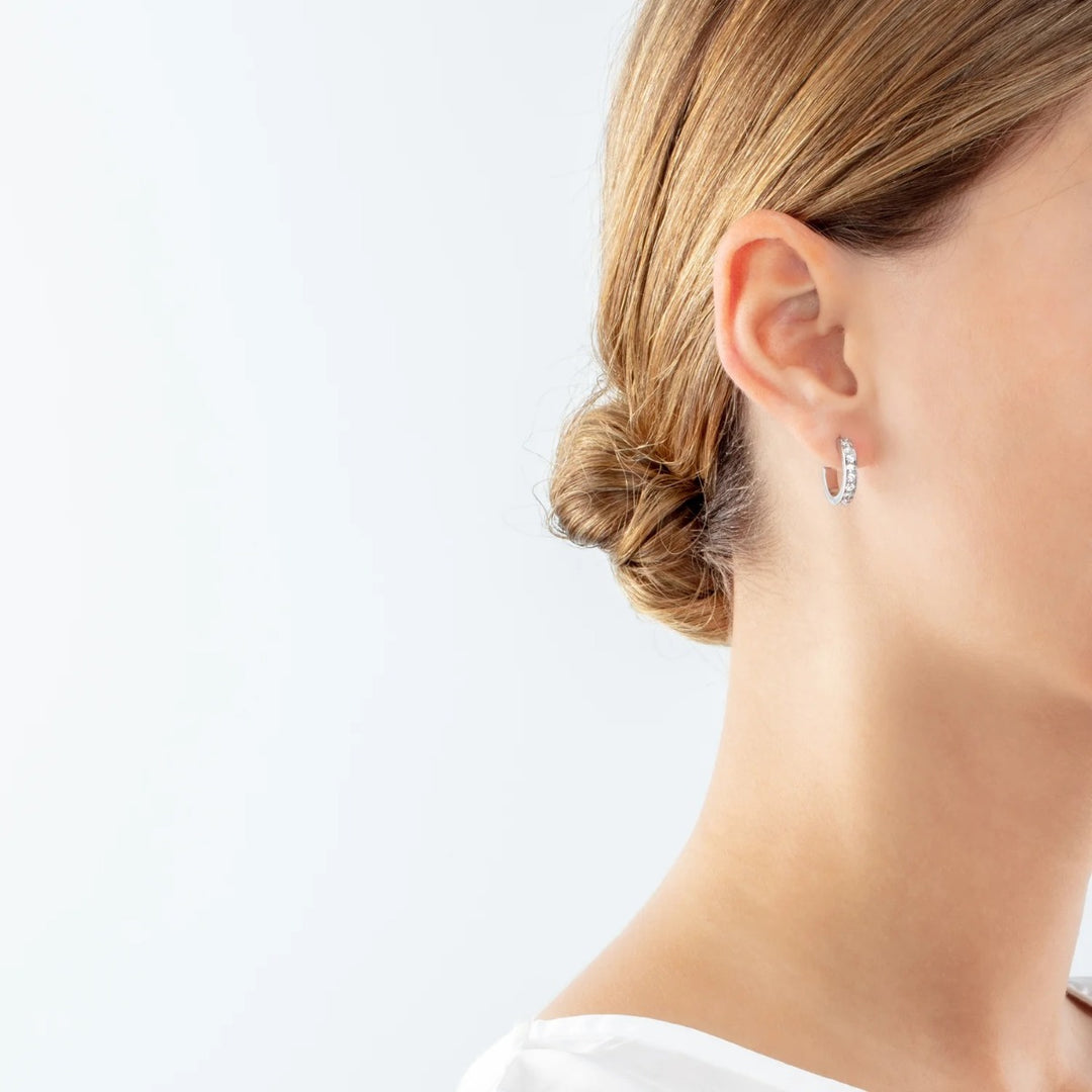 Coeur De Lion Stainless Steel Hoop Earrings with Crystals