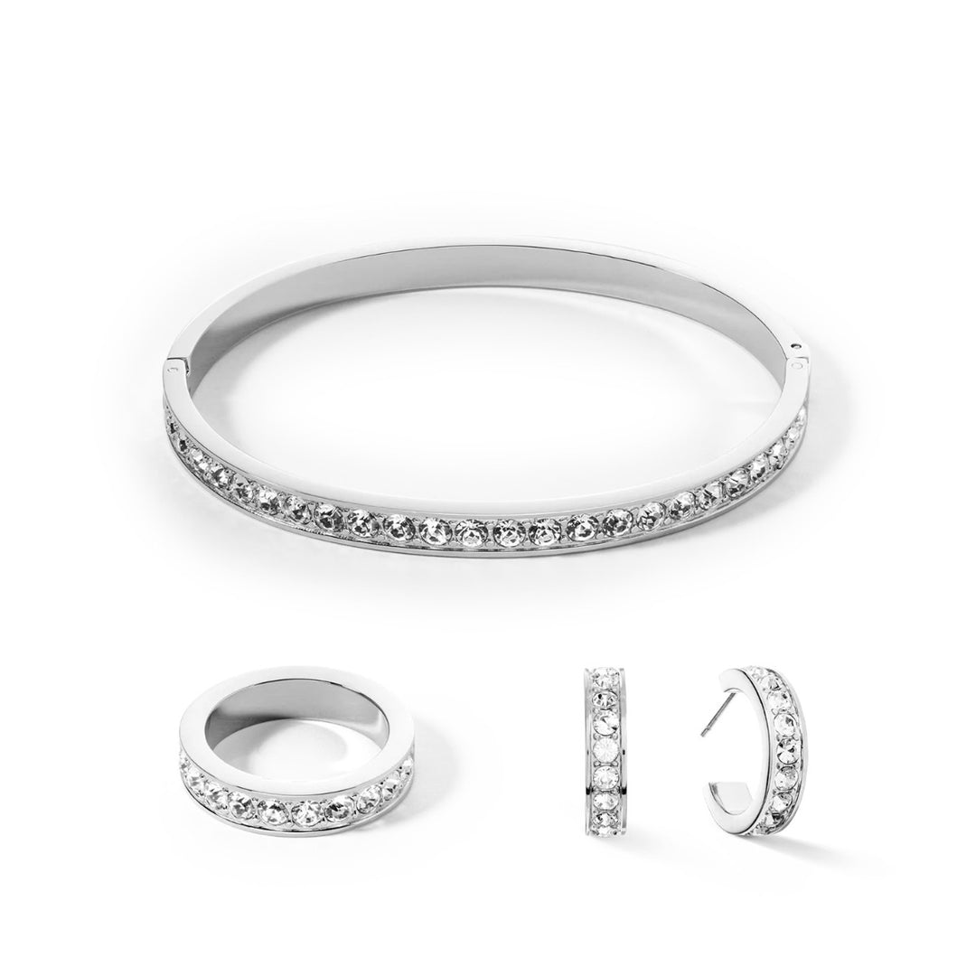 Coeur De Lion Stainless Steel Silver Hoop Earrings Small - White Crystal