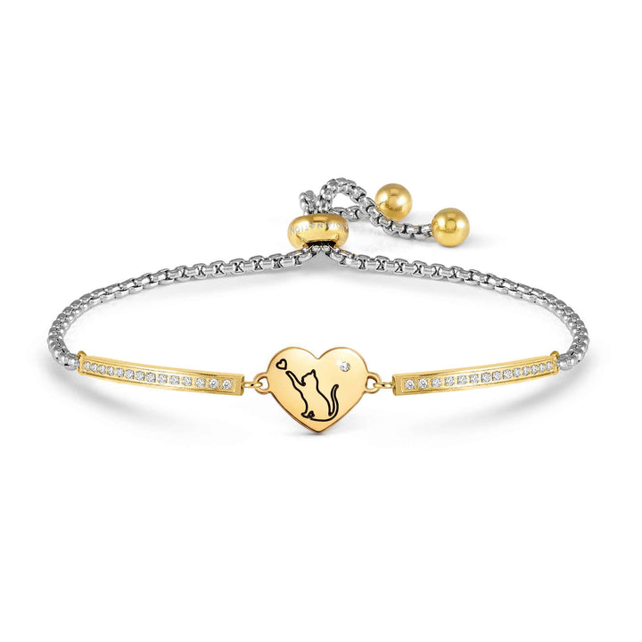Niche Jewellery Nomination Milleluci Refined Bracelet Stainless Steel Gold and Zirconia - Engraved Cat