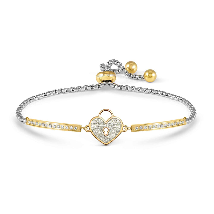 Niche Jewellery Nomination Milleluci Beloved Bracelet Stainless Steel Gold Glitter and Zirconia - Heart Padlock