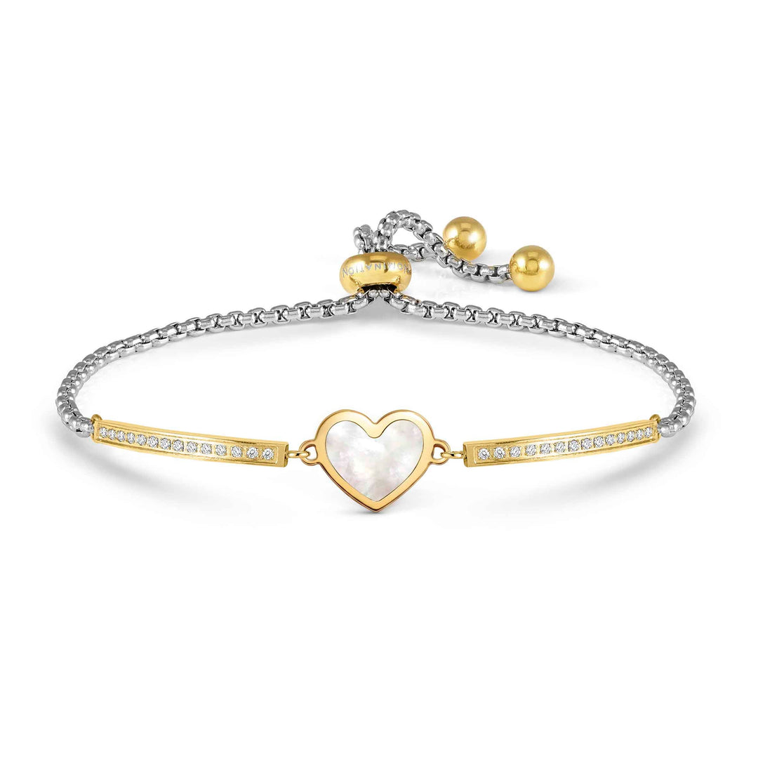 Niche Jewellery Nomination Milleluci Beloved Bracelet Stainless Steel Gold Zirconia and White Mother-of-Pearl - Heart