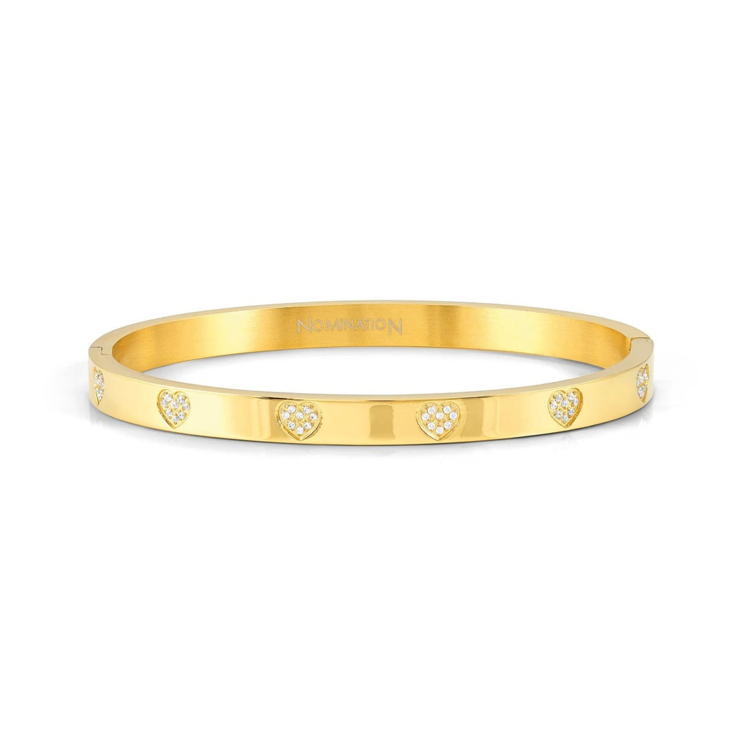 Nomination Pave Zirconia Hearts Gold Tone Stainless Steel Hinged Bangle 029512/006