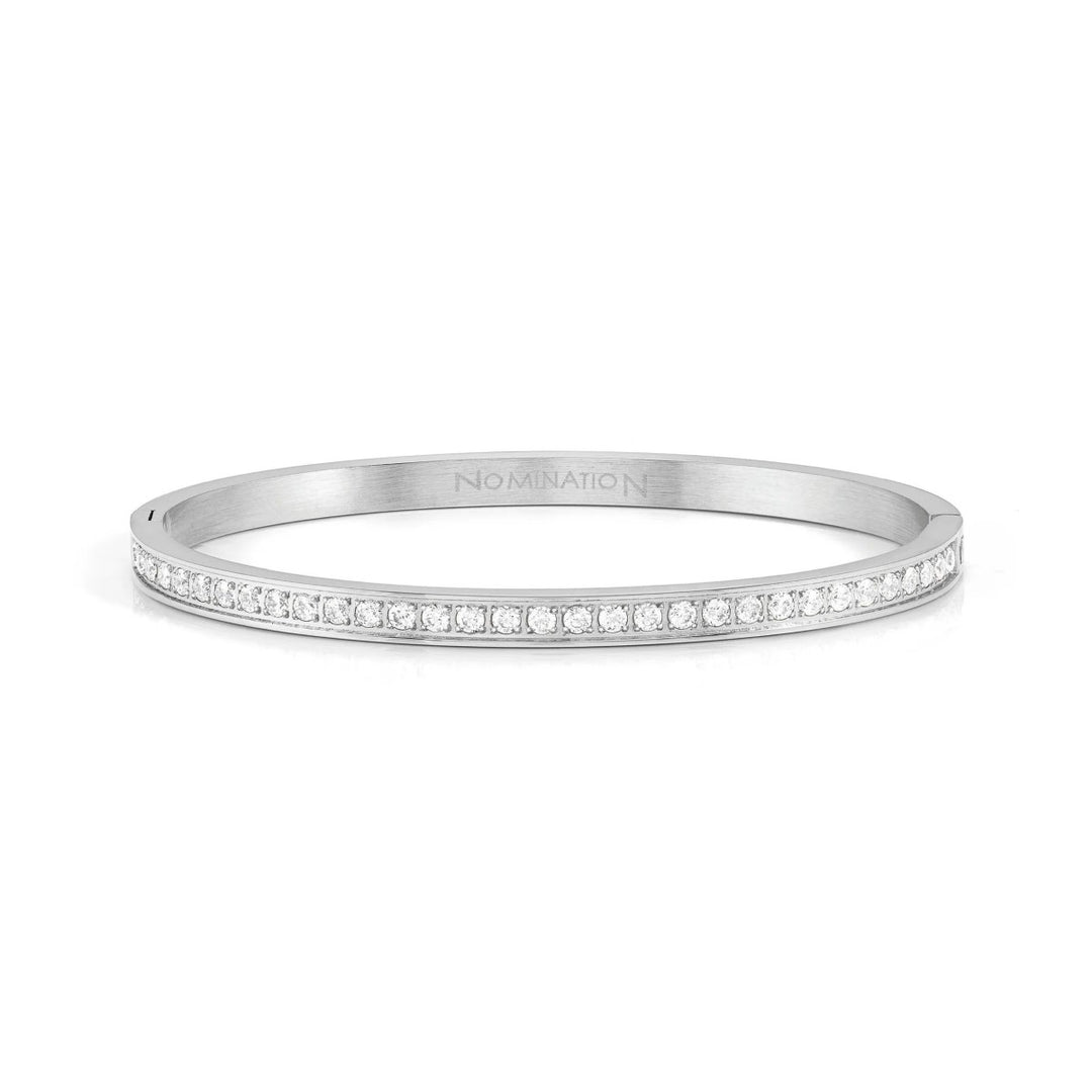 Nomination Zirconia and Silver Tone Stainless Steel Hinged Bangle