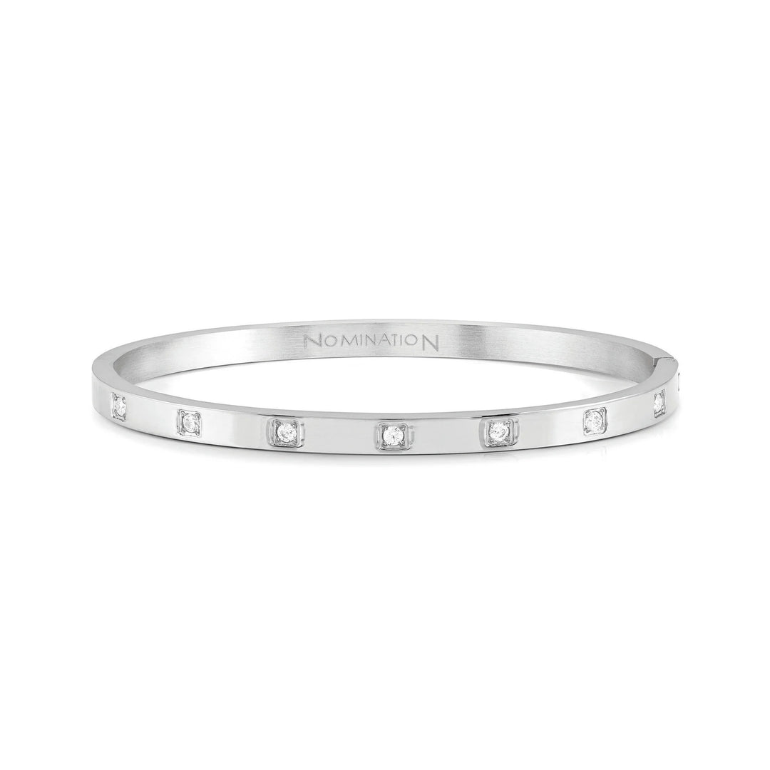 Nomination Pave Zirconia Squares Stainless Steel Hinged Bangle