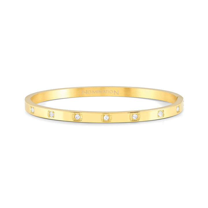 Nomination Pave Zirconia Squares Gold Tone Stainless Steel Hinged Bangle 029514_012