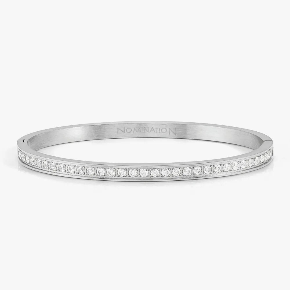 Nomination Zirconia and Silver Tone Stainless Steel Hinged Bangle