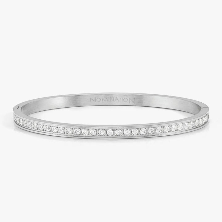 Nomination Zirconia and Silver Tone Stainless Steel Hinged Bangle