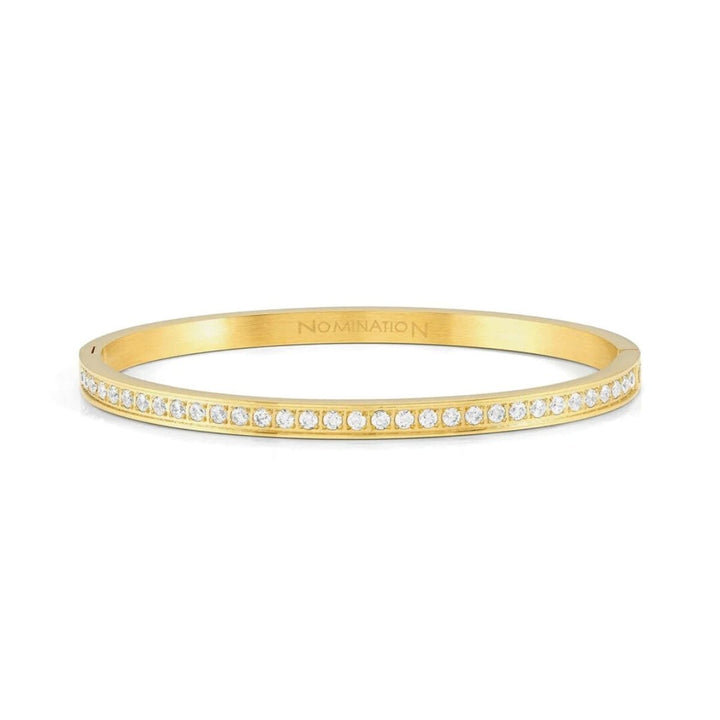 Nomination Zirconia and Gold Tone Stainless Steel Hinged Bangle