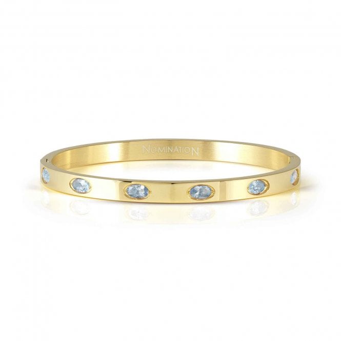 Nomination Zirconia Ovals Gold Tone Stainless Steel Hinged Bangle - Blue. Item code 029517/022