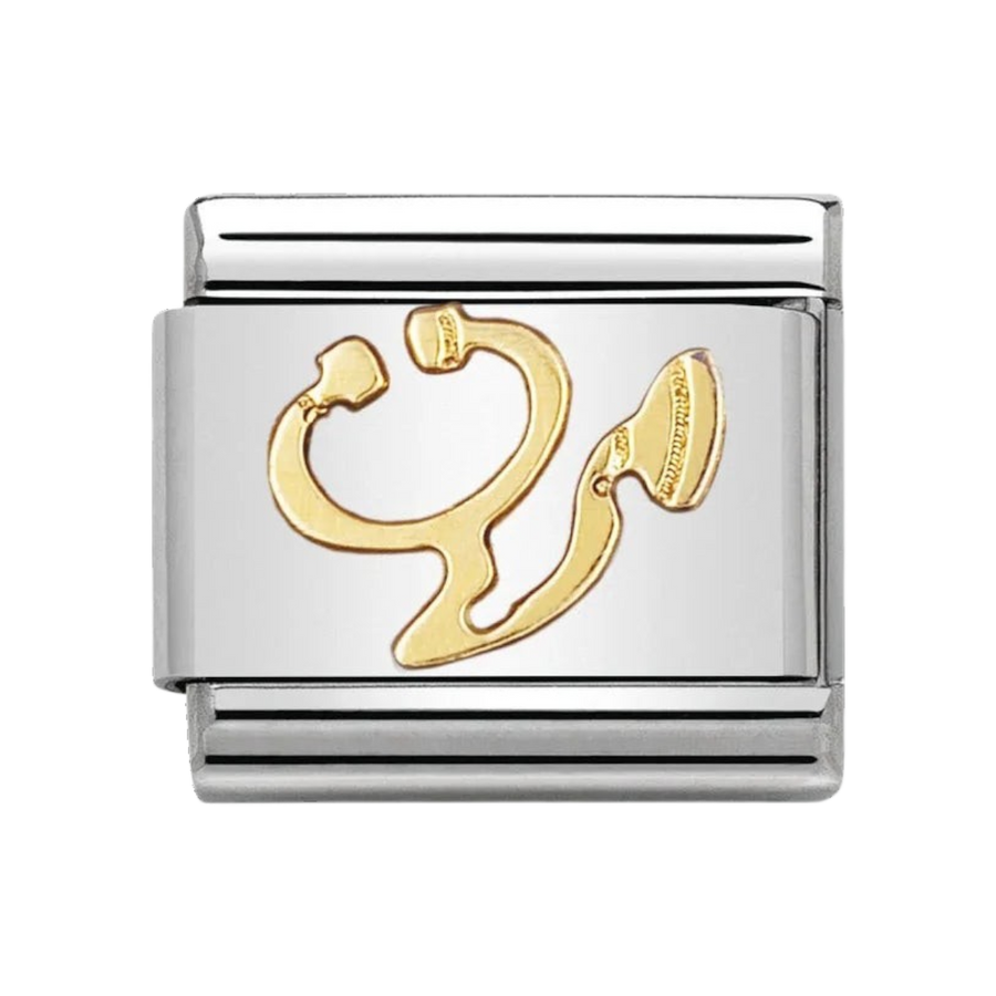 Niche Jewellery Nomination Classic stainless steel and 18k gold stethoscope charm for medical professionals.