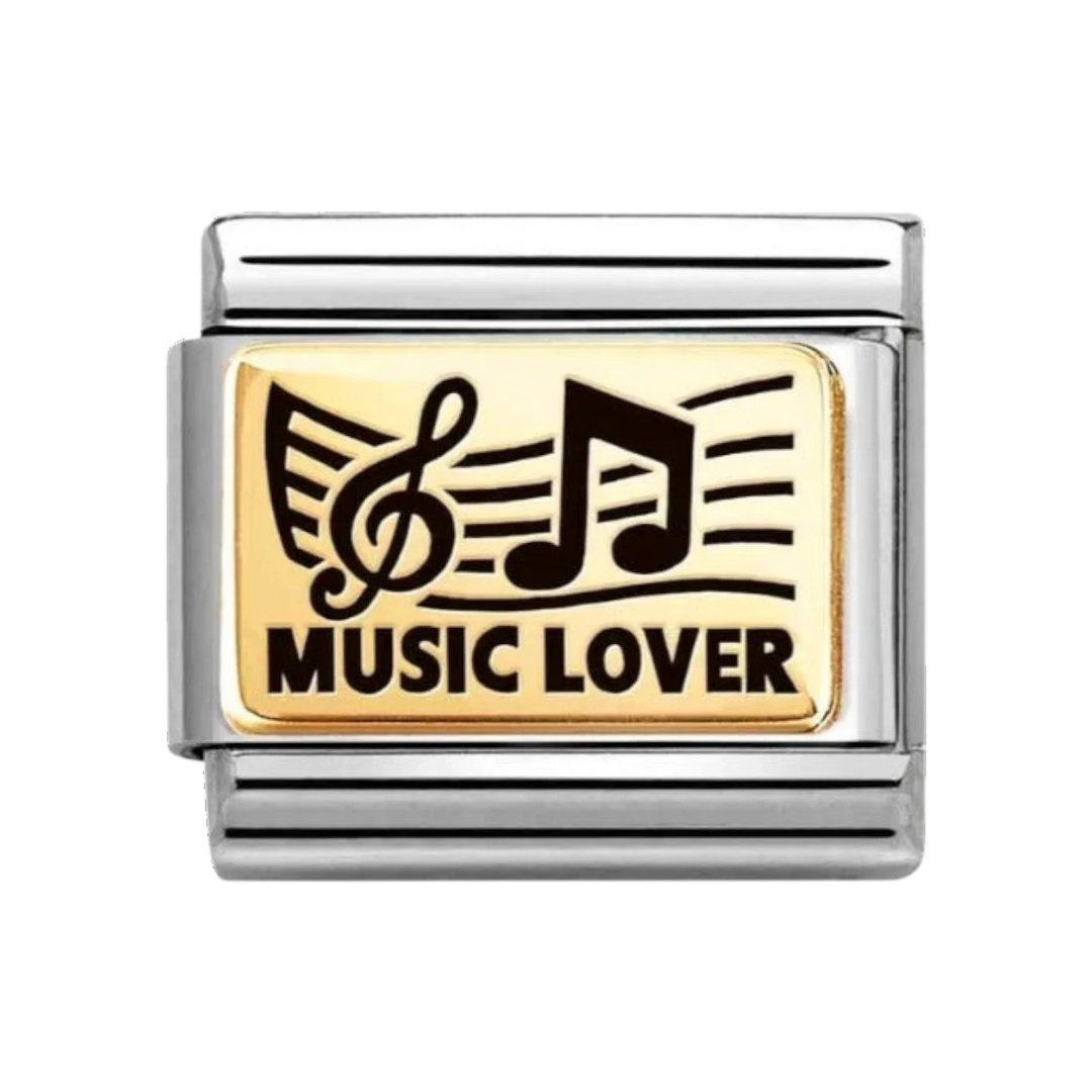 Nomination Gold Music Lover Charm Black Enamel. Item Code 030166/45