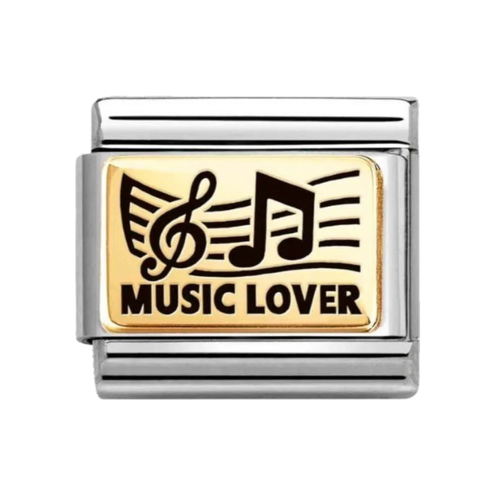 Nomination Gold Music Lover Charm Black Enamel. Item Code 030166/45