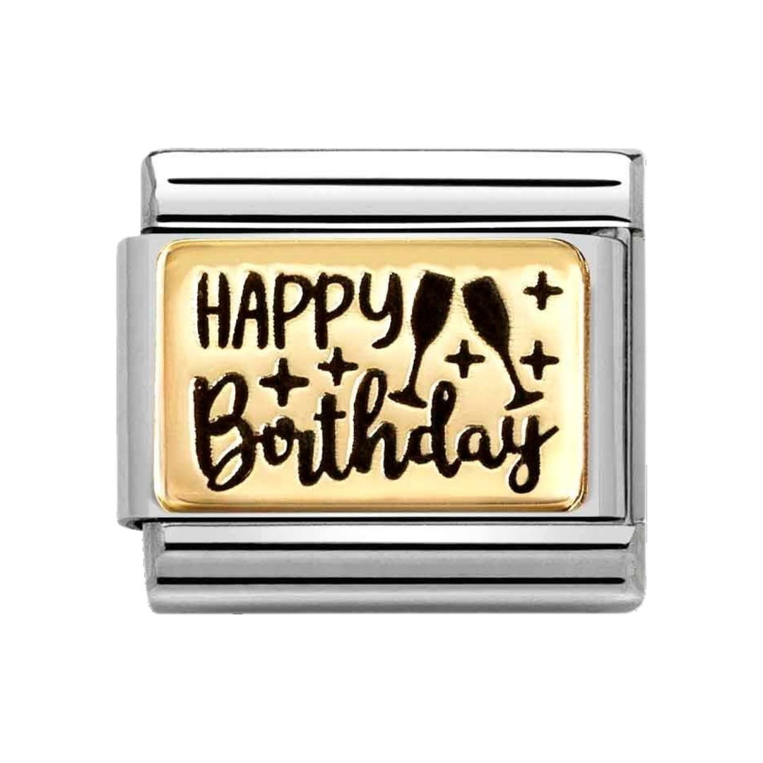 Niche Jewellery Nomination Gold and Enamel Happy Birthday Charm