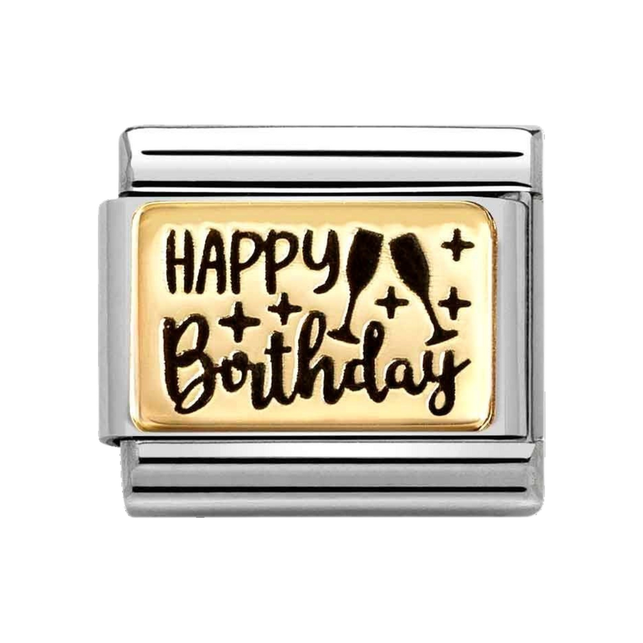 Niche Jewellery Nomination Gold and Enamel Happy Birthday Charm