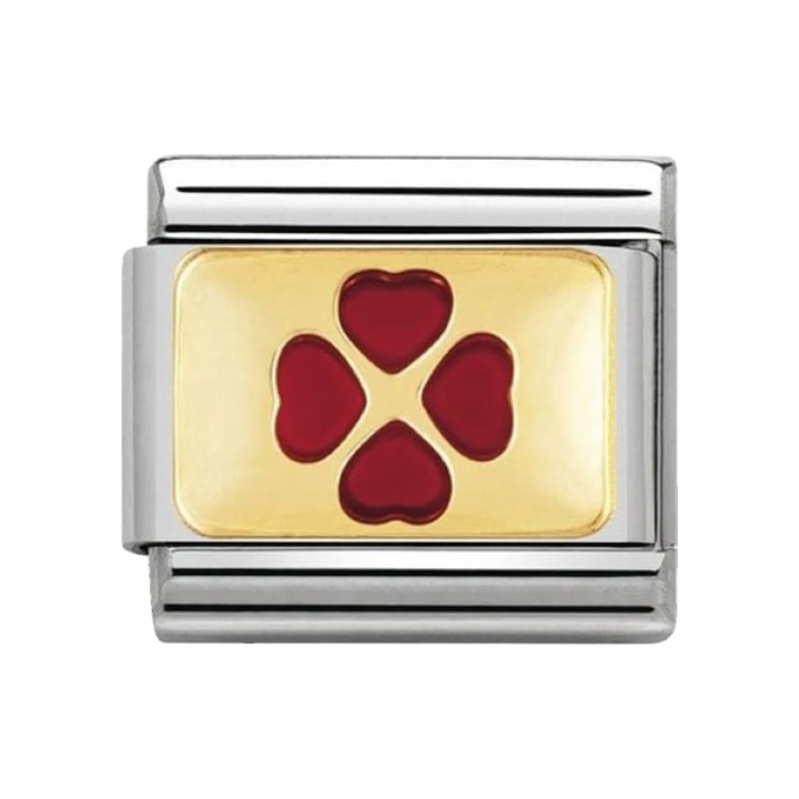 Nomination Gold Red Enamel Good Luck Four Leaf Clover Charm