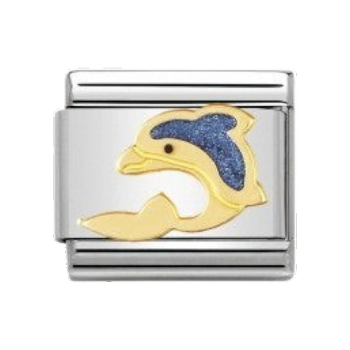 Nomination Classic Gold Water Animals Charm - Enamel and 18k Gold Dolphin 030213_01