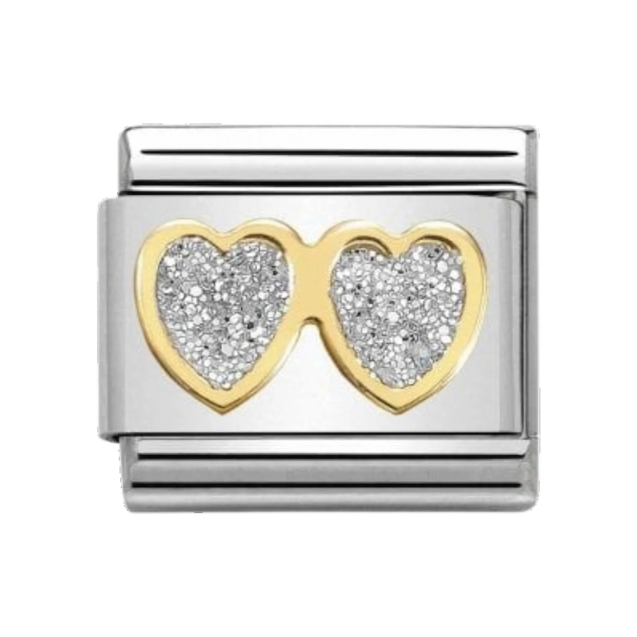 Nomination  Classic Silver Glitter Double Hearts Steel and 18k Gold 030220_01