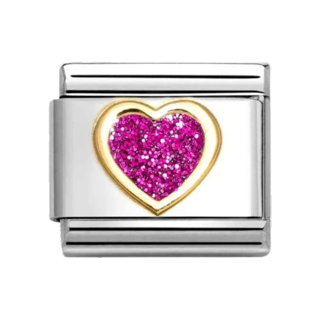 Nomination Classic Glitter Charm Gold with Enamel and Fushia Heart - 030220_09