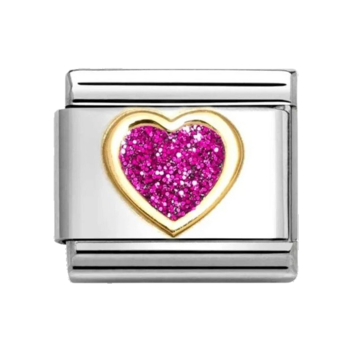 Nomination Classic Glitter Charm Gold with Enamel and Fushia Heart - 030220_09