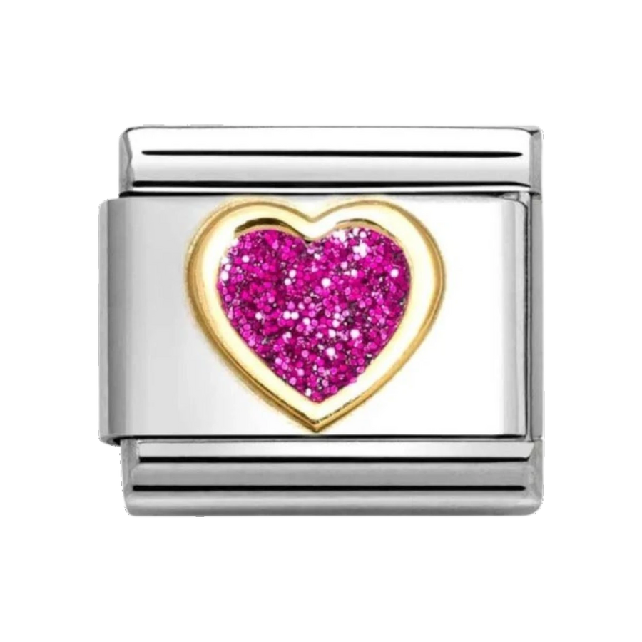 Nomination Classic Glitter Charm Gold with Enamel and Fushia Heart - 030220_09