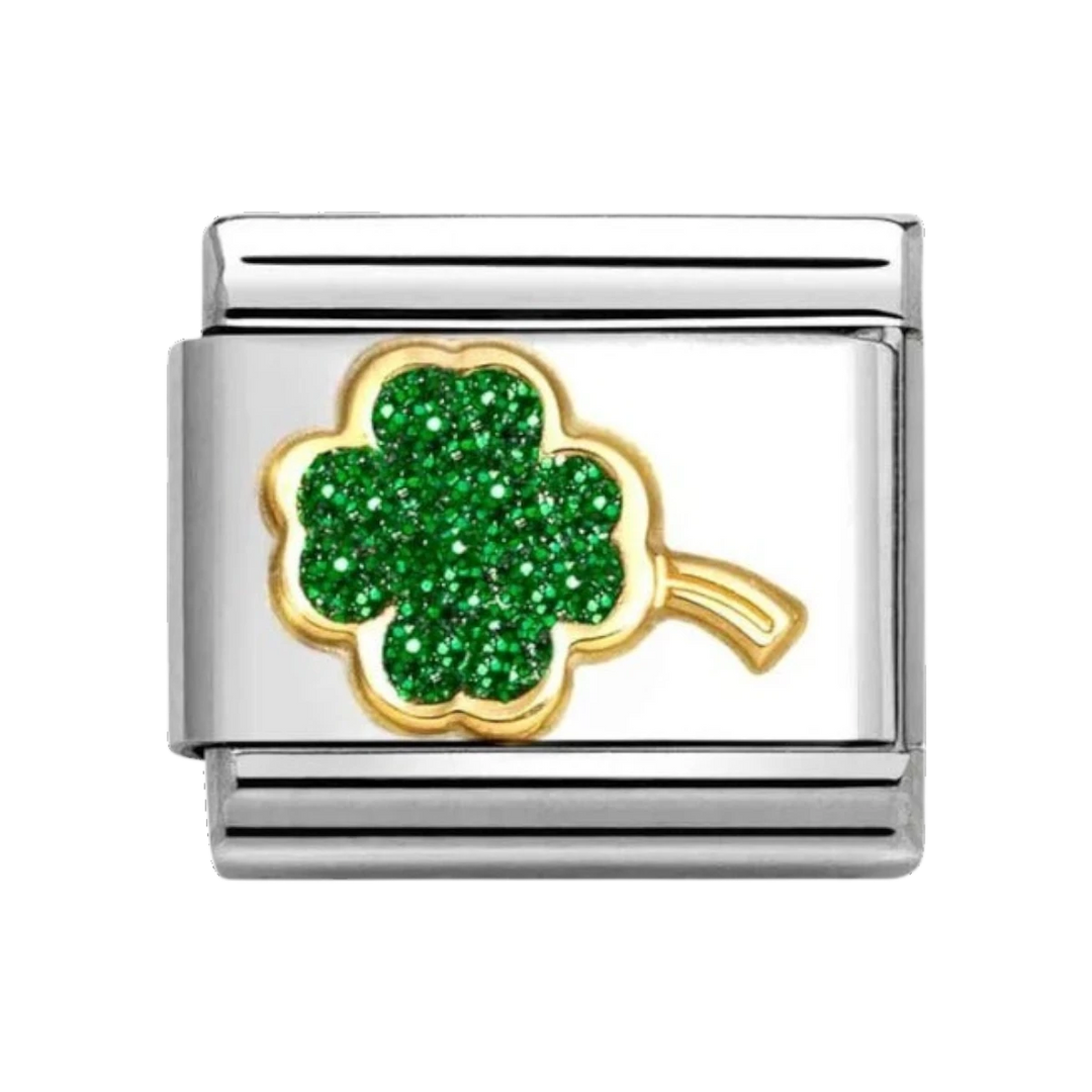 Nomination Classic Glitter Charm Gold with Enamel and Green Four-Leaf Clover - 030220_18