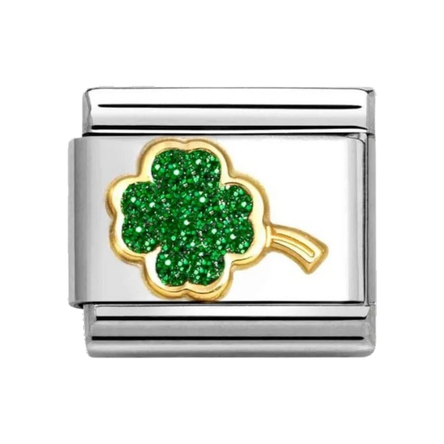 Nomination Classic Glitter Charm Gold with Enamel and Green Four-Leaf Clover - 030220_18