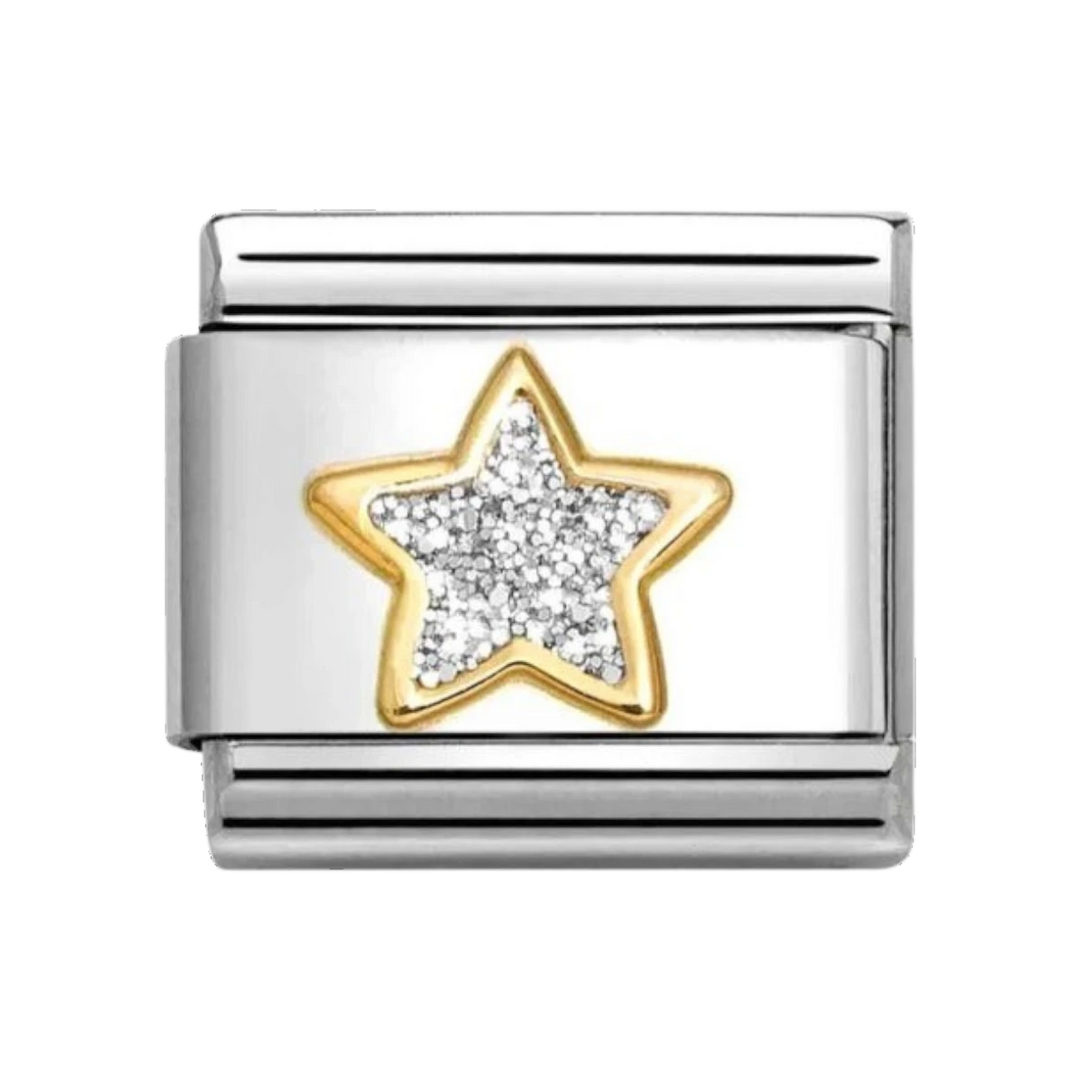 Nomination Classic Glitter Charm Gold with Enamel and Silver Star