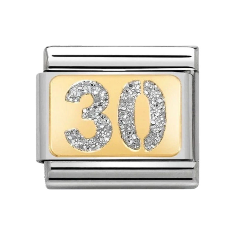 Nomination Classic Glitter Gold Charm with Enamel Number 30