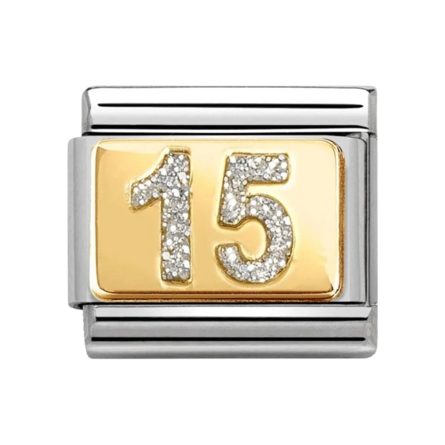 Nomination Classic Gold Silver Glitter Number 15 Charm