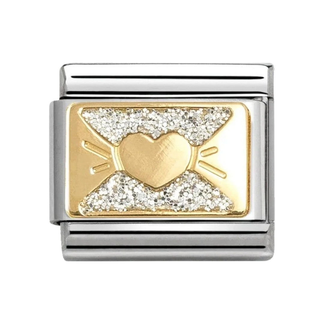 Nomination Gold and Silver Glitter Heart Bow Charm