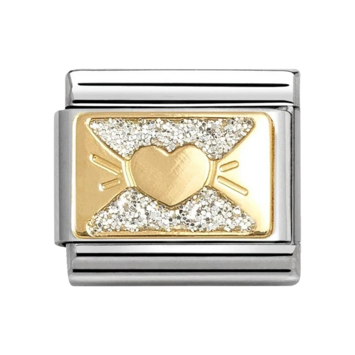 Nomination Gold and Silver Glitter Heart Bow Charm