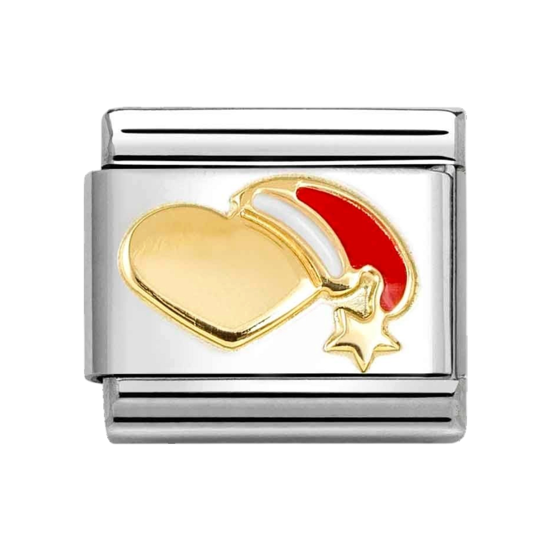 Niche Jewellery Nomination Gold and Enamel Heart with Santa Hat Charm