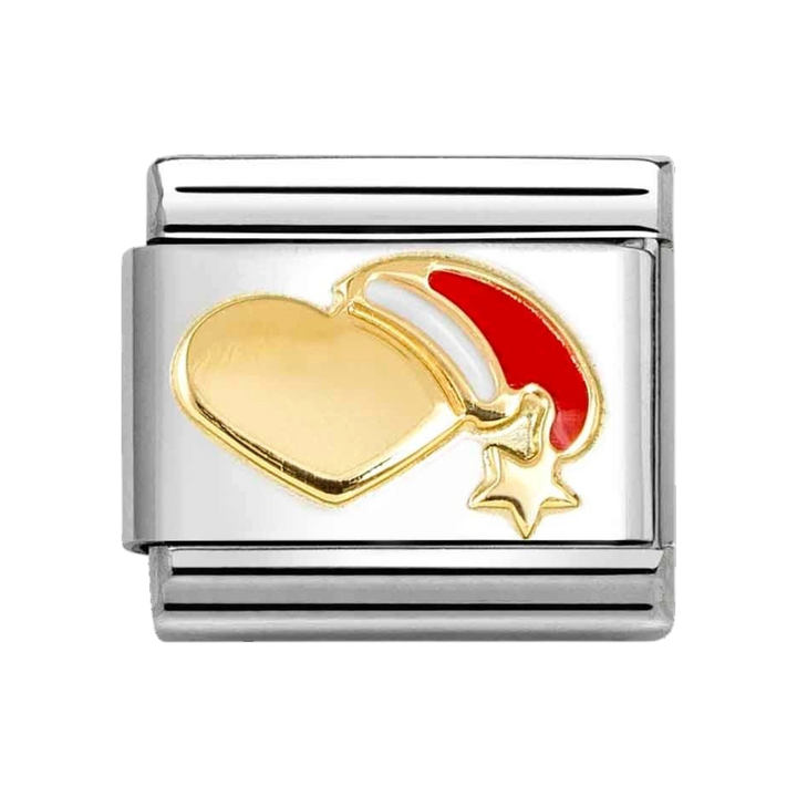Niche Jewellery Nomination Gold and Enamel Heart with Santa Hat Charm