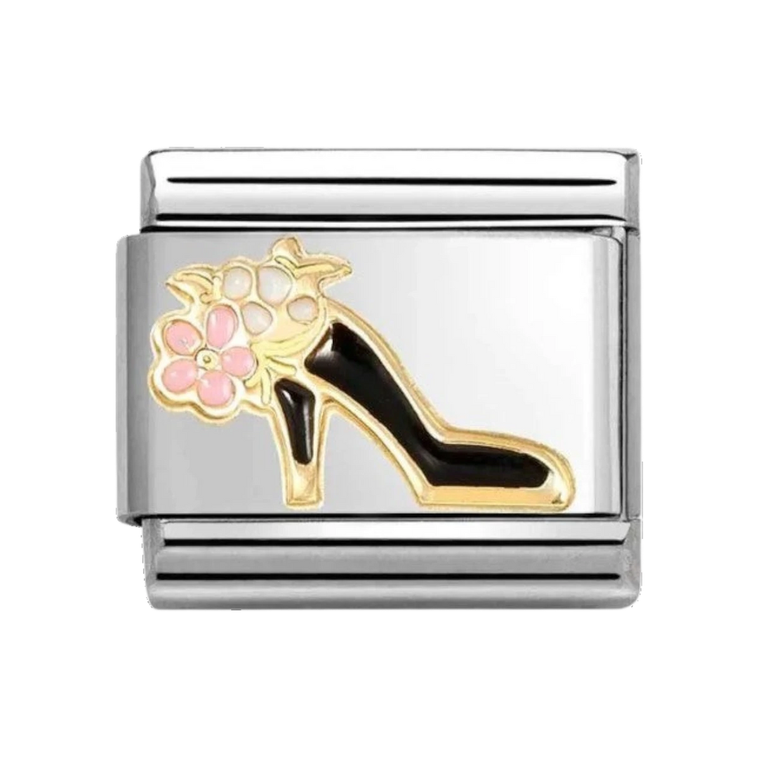 Nomination Classic Gold and Enamel Black Shoe with Flower Charm 030272/95