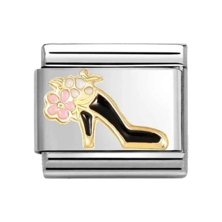 Nomination Classic Gold and Enamel Black Shoe with Flower Charm 030272/95