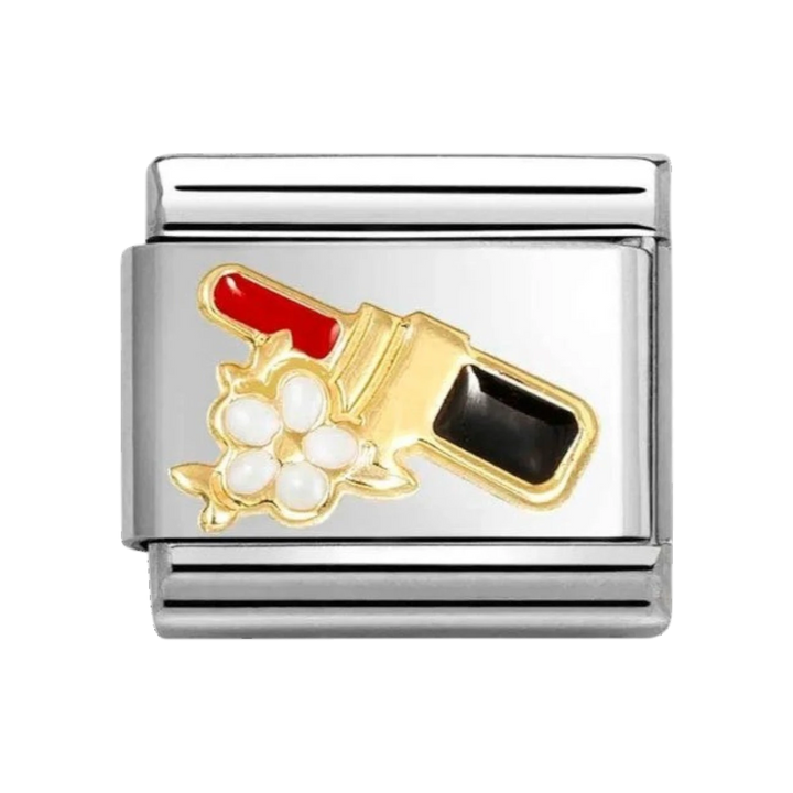 Nomination Classic Gold and Enamel Red Lipstick with Flower Charm 030272/96