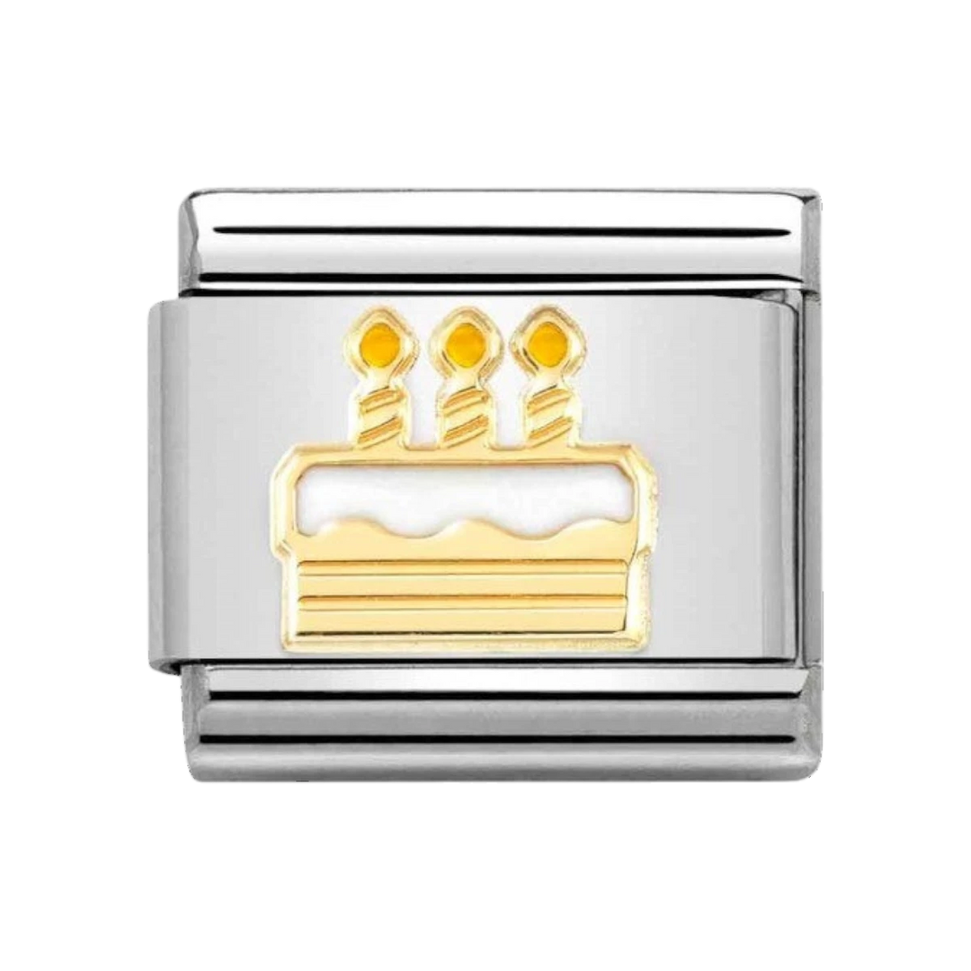 Nomination Classic 18k Gold and White Birthday Cake Charm  030272_71