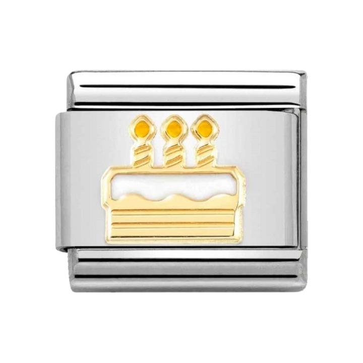 Nomination Classic 18k Gold and White Birthday Cake Charm  030272_71