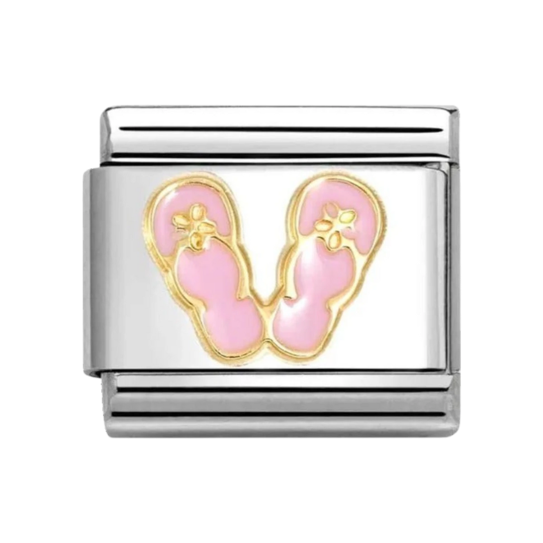 Nomination Classic Gold and Pink Enamel Flip Flops Charm. Item code 030272/89