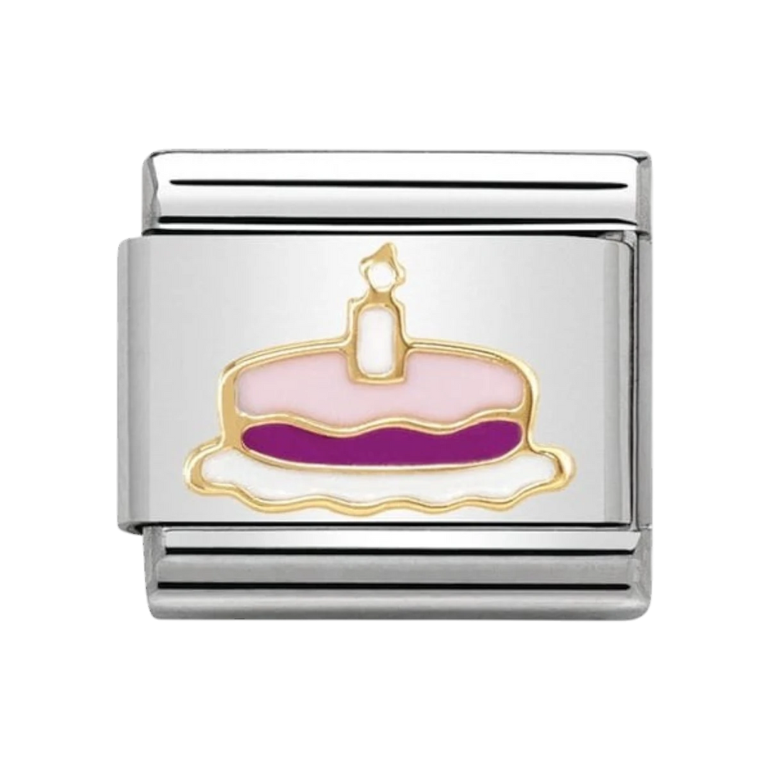 Nomination Gold Pink Enamel Birthday Cake with Candle Charm