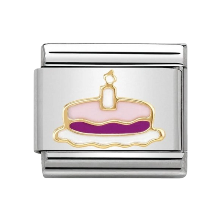Nomination Gold Pink Enamel Birthday Cake with Candle Charm