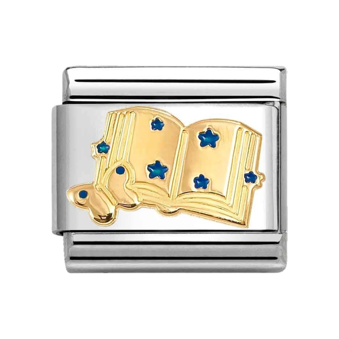 Niche Jewellery Nomination Gold and Enamel Book with Blue Stars Charm