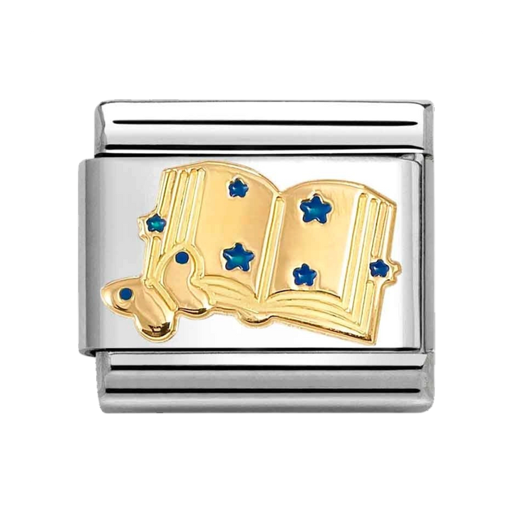 Niche Jewellery Nomination Gold and Enamel Book with Blue Stars Charm