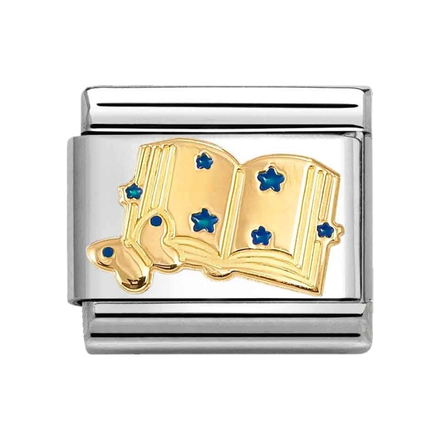 Niche Jewellery Nomination Gold and Enamel Book with Blue Stars Charm