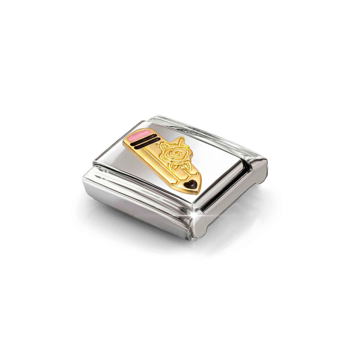 Niche Jewellery Nomination Gold and Enamel Pink Pencil Charm detail