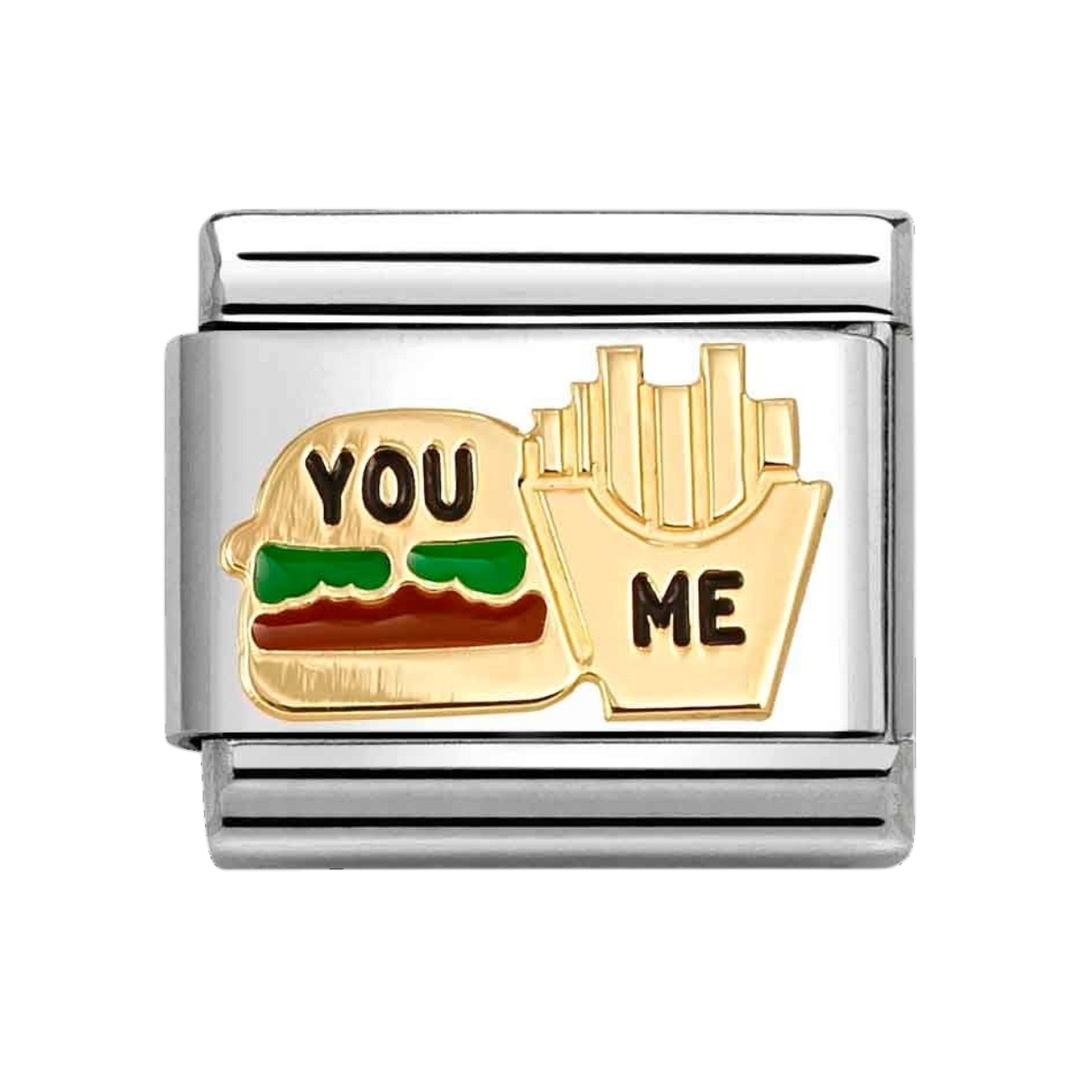 Niche Jewellery Nomination Gold and Enamel Burger and Fries Charm