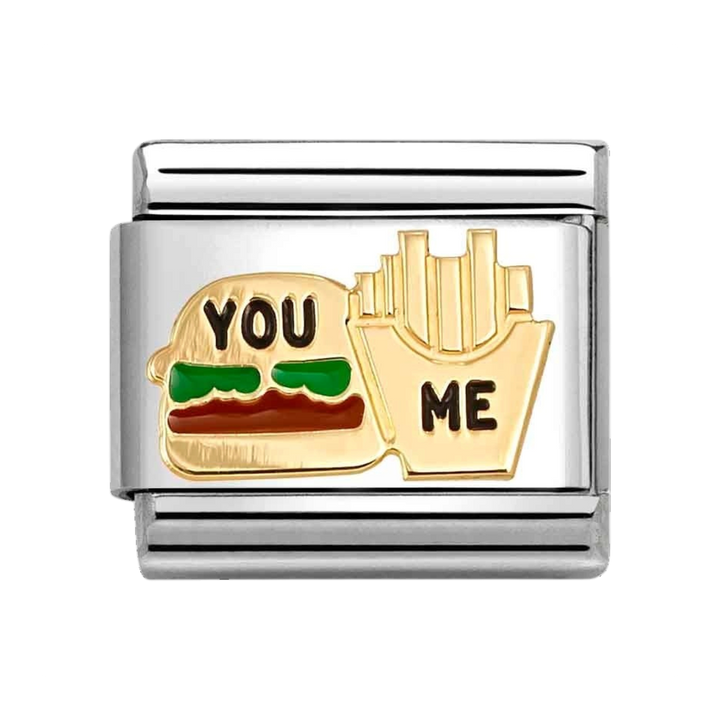 Niche Jewellery Nomination Gold and Enamel Burger and Fries Charm