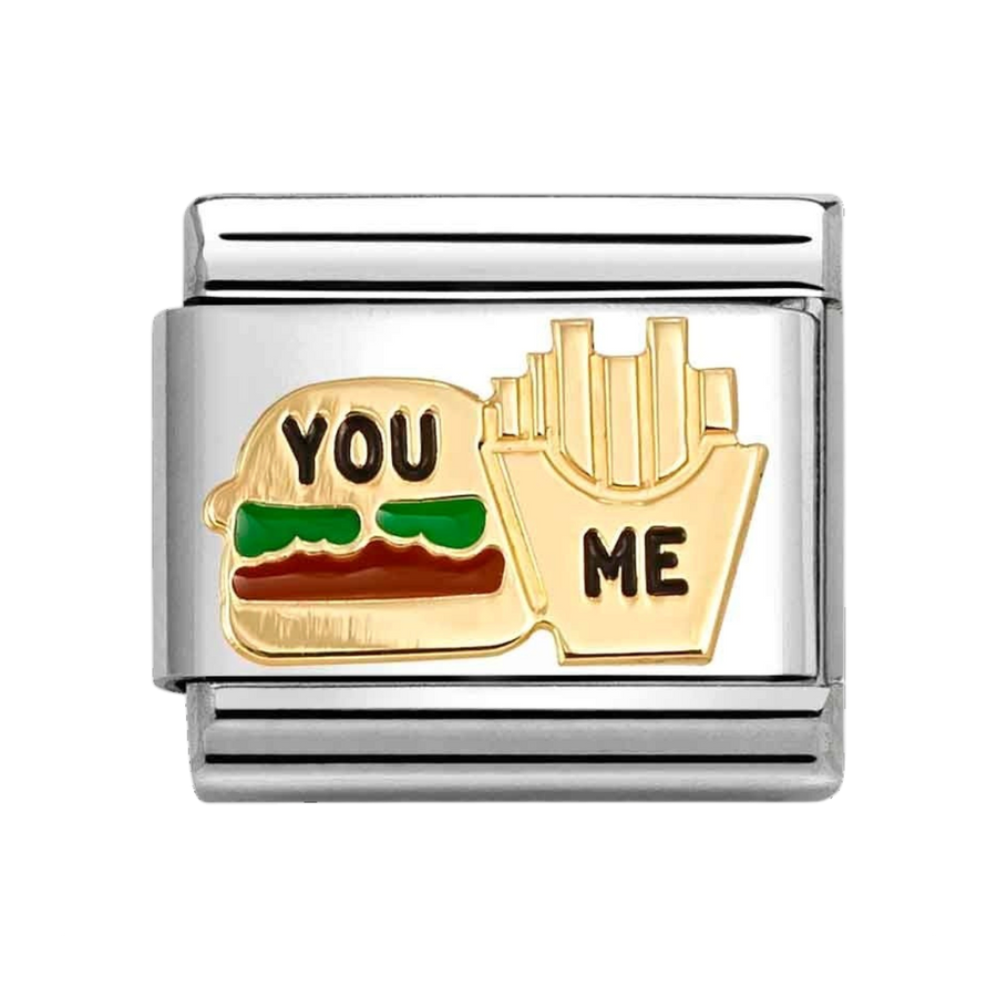 Niche Jewellery Nomination Gold and Enamel Burger and Fries Charm