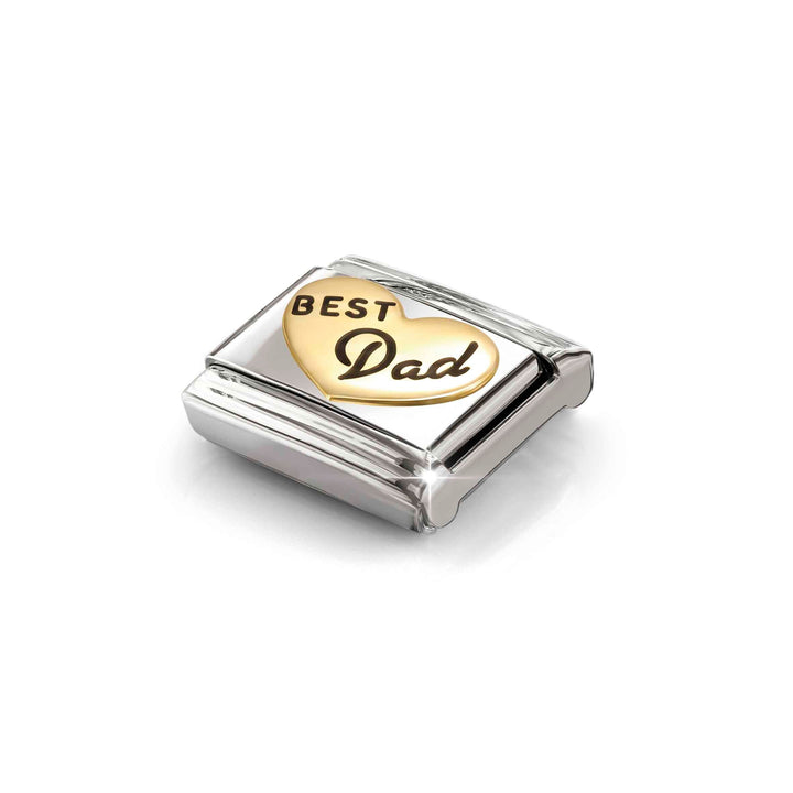 Niche Jewellery Nomination Gold and Enamel Best Dad Heart Charm detail
